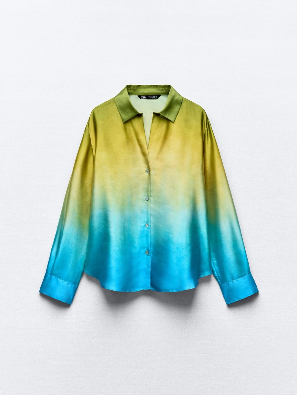 Zara 22” PTP Ombre Satin Effect Button-Up Shirt, Multicolour, Size L. See Pics.